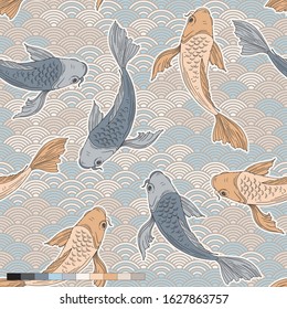 Japanese koi carp seamless vector pattern