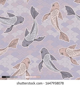 Japanese koi carp seamless vector pattern