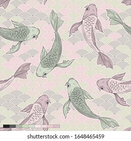 Japanese koi carp seamless vector pattern