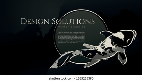 Japanese koi, in dark design, vector illustration. Compound paths with gradients for easy color change.