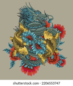 Japanese Koi Dragon Illustration Vector Design