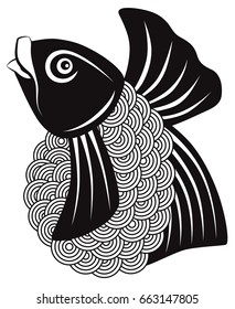 Japanese Koi Fish abstract black and white outline vector illustration
