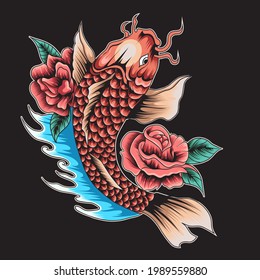 Japanese koi fish colorful template in vintage style isolated vector illustration