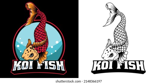 Japanese koi fish colorful template in vintage style isolated vector illustration