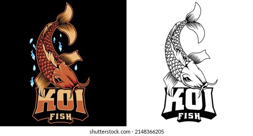 Japanese koi fish colorful template in vintage style isolated vector illustration