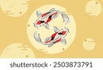 Japanese koi fish drawing illustration isolated in background with blank space, koi fish drawing line