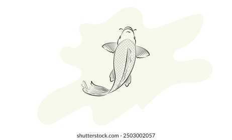 Japanese koi fish drawing illustration isolated in red circle bakground with blank space, drawing line 