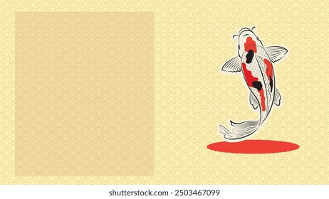 Japanese koi fish drawing illustration isolated in background with blank space, koi fish drawing line