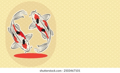 Japanese koi fish drawing illustration isolated in background with blank space, koi fish drawing line