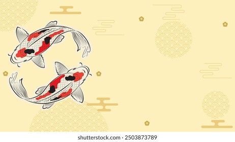 Japanese koi fish drawing illustration isolated in background with blank space, koi fish drawing line