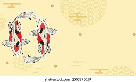 Japanese koi fish drawing illustration isolated in background with blank space, koi fish drawing line