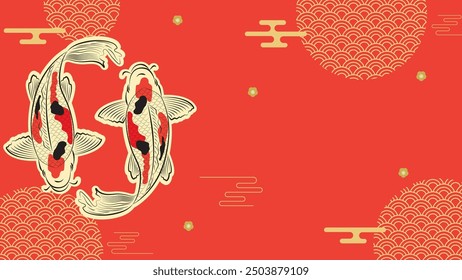 Japanese koi fish drawing illustration isolated in background with blank space, koi fish drawing line