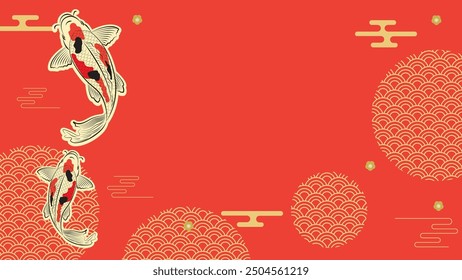 Japanese koi fish drawing illustration isolated in background with blank space, koi fish drawing line