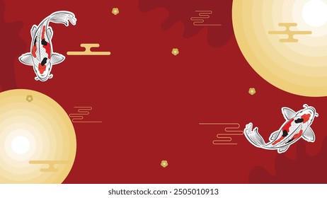 Japanese koi fish drawing illustration isolated in background with blank space, koi fish drawing line