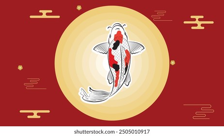 Japanese koi fish drawing illustration isolated in background with blank space, koi fish drawing line