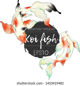 Japanese koi fish hand draw watercolor imitation illustration collection. Clip art of colorful carps in asian style.