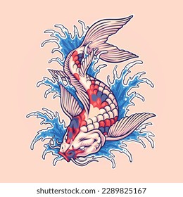 ilustración japonesa del logotipo de pescado koi para el diseño de camisetas, logotipo o pegatinas