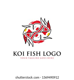 japanese koi fish logo with line art, monoline, outline concept design vector template illustration. aquarium, business symbol icon