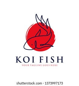 japanese koi fish logo with line art, monoline, outline concept design vector template illustration. aquarium, business symbol icon