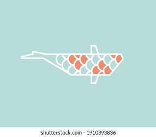 Japanese koi fish logo with scale pattern on blue