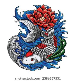 Japanese Koi Fish Painting with hand-drawn ilustration design
