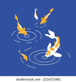 Japanese koi fish in pond. Hand drawn modern style vector illustration. Asian carp drawing