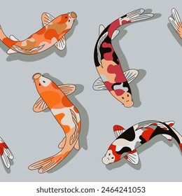 Japanese Koi fish seamless repeating pattern. Carp fish from Japan. Hand drawn vector eps.