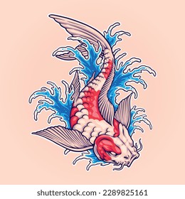 japanese koi fish waves illustration for tshirt design, logo, or stickers