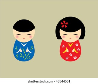 japanese kokeshi couple doll