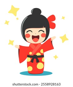 Japanese kokeshi doll. Cute vector isolated illustration.