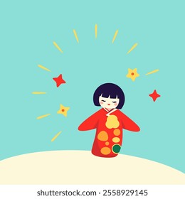 Japanese kokeshi doll. Cute vector isolated illustration.