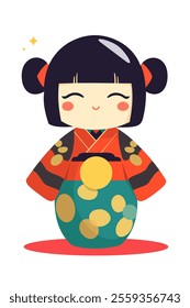 Japanese kokeshi doll. Cute vector isolated illustration.