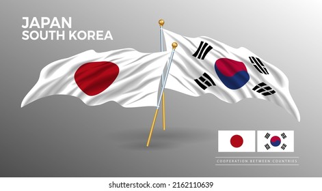 Japanese and Korean flag poster. realistic country flag style drawing