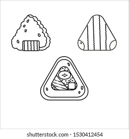 Japanese and korean rice regtangle  icons on white background. Traditional onigiri and triangle kimbob for bento box