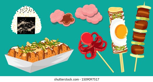 japanese and korean street food, japanese traditional food, dessert set, dilicious food vector