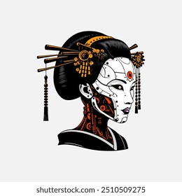 Japanese lady geisha head artwork illustration