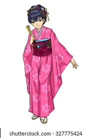 Japanese lady in traditional costume, kimono

