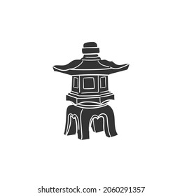 Japanese Lamp Icon Silhouette Illustration. Garden Light Vector Graphic Pictogram Symbol Clip Art. Doodle Sketch Black Sign.