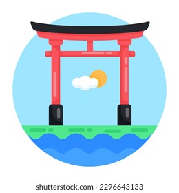 Punto de referencia japonés, icono plano de la puerta del torii