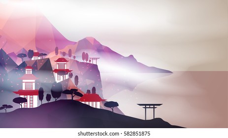 Japanese Landscape  Background  - Vector Illustration
