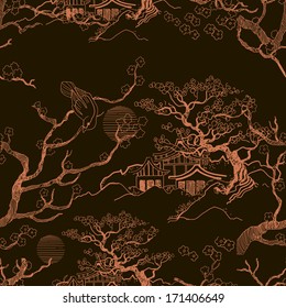 Japanese Landscape. Beautiful Asian Pattern