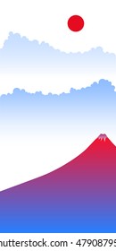 Japanese landscape. Fuji and clouds. Vector illustration