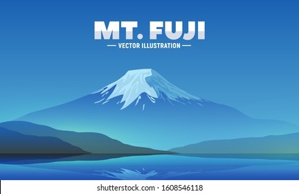 Japanese landscape with Fuji mountain. Fuji five lake landscape. Night view on most famous tourist attractions in Tokyo. Fujiyama vector illustration for web, postcard or banner.