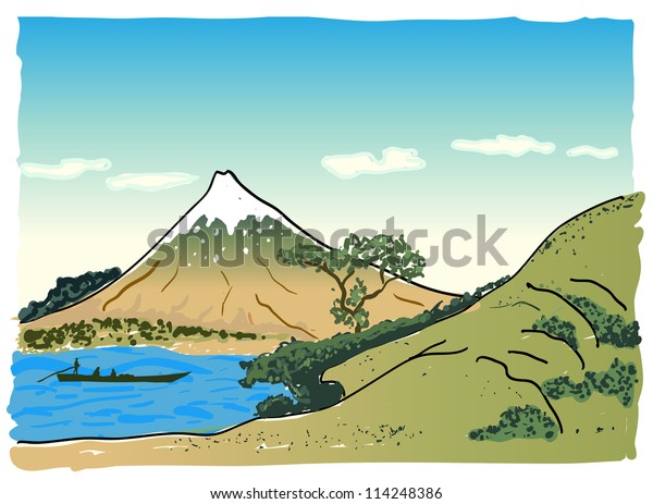 Japanese Landscape Mountain Vector Illustration Stock Vector Royalty   Japanese Landscape Mountain Vector Illustration 600w 114248386 