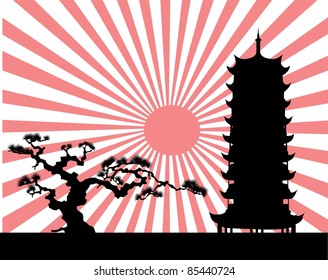 the Japanese landscape silhouette vector