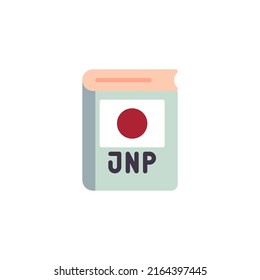 Icono plano en japonés, signo vectorial, pictograma colorido del libro de clases japonés aislado en blanco. Símbolo, ilustración del logotipo. Diseño de estilo plano