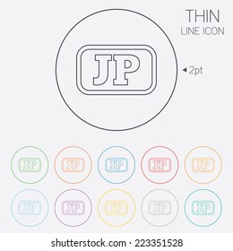 Japanese language sign icon. JP Japan translation symbol with frame. Thin line circle web icons with outline. Vector