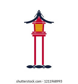 Japanese lantern toro isolated on white background. Traditional lighting equipment of Japan made of wood. Lantern for temples, gardens and other places that include tradition in their decor.