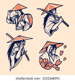 japanese  last  samurai vector set  