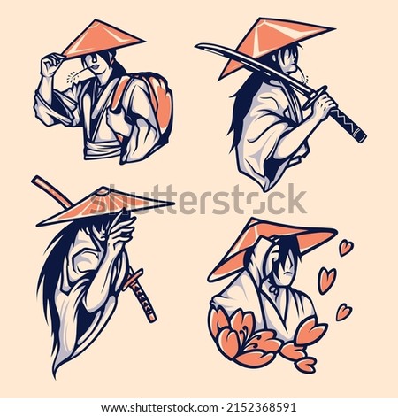 japanese  last  samurai vector set  